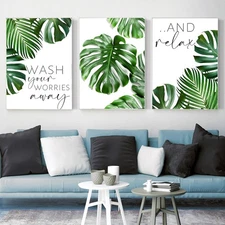 Botanical Plant Wall Art Prints Set of 3 Monstera Tropical Leaf Green Plant P...