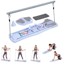 6-in-1 Pilates Board Reformer Kit, Multifunctional Foldable Home Pilates Equipme