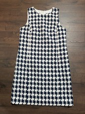 Ann Taylor Factory Petite 6P Navy Blue White Houndstooth Sleeveless Dress Womens