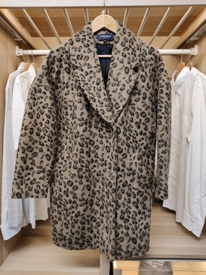 MARKS AND SPENCER COAT UK 10 BROWN LEOPARD PRINT FLUFFY POPPER WOMENS JACKET