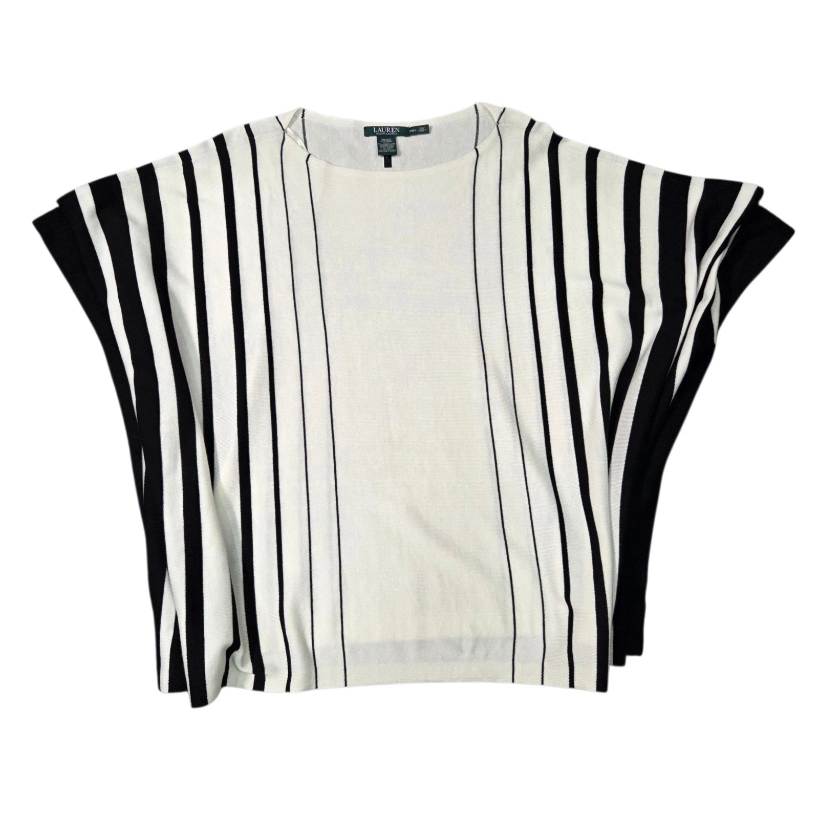 NWOT LAUREN RALPH LAUREN Knit Black White Striped Shawl Cape Poncho Sz. PM/Large
