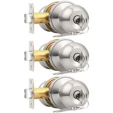 Probrico Brushed Nickel Entry Door Lock Set 3 Pack Keyed Alike Hardware with Key
