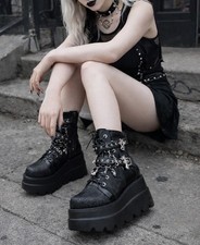 Punk Grunge Nero Ultra Platform Boots 7 Pipistrelli Goth Concert Rock Bambola anni 90