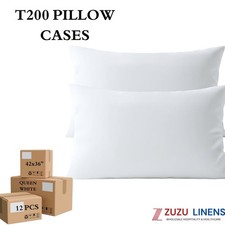 T200 White Pillowcases Bulk Pack Hotels Standard Queen King 12 or 72 Pieces