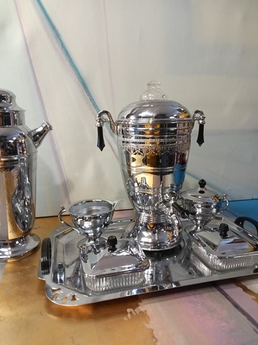 Forman Family Percolator Coffee Urn Serving Set 17pc Chromed Art Deco USA