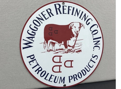 #ad Waggoner Petroleum oil garage man cave gasoline round sign $23.00