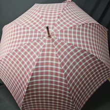 Vintage Plaid Knirps Mespo Umbrella With Wooden Pole And Handle