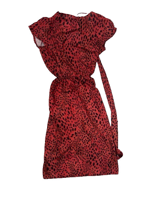 LOVE Red Black Spot Wrap Dress Size 8 – V-Neck Tulip Hem Cap Sleeve image 3