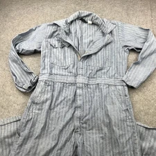 Vintatge Rugged Wear Coveralls Mens 40 Gray Herringbone Stripe Work Jumpsuit