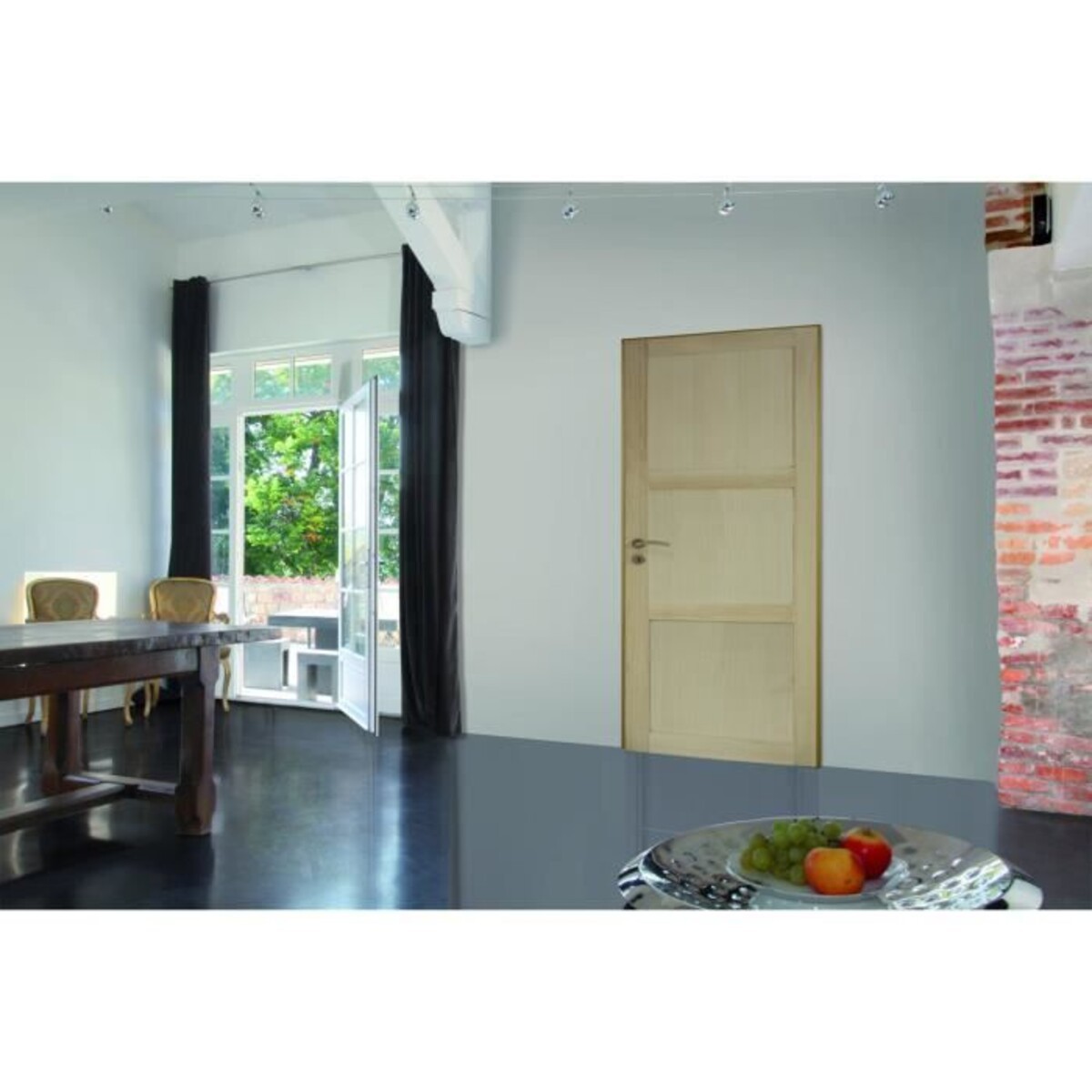 Bloc porte Ken 3 panneaux paulownia H204 L73 poussant gauche menuiserie bois brut maison