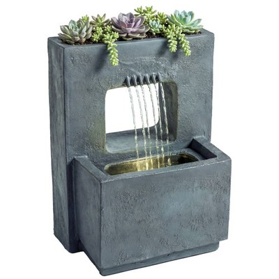 Springbrunnen 2-stufig Gartenbrunnen mit LED Beleuchtung Pflanzkübel Pumpe