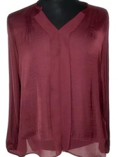 Simply Vera - Vera Wang Top Tunic Burgundy V Neck Mini Pleats Blouse Size Small