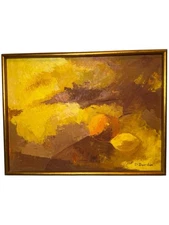 Vintage Abstract  Orange & Lemon Fruit Oil Painting by Dorothy Burdin 17 X 14”