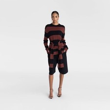 KBB by KAHLANA Women's 'The Wrap Sweater'- Burgundy/Black Striped M