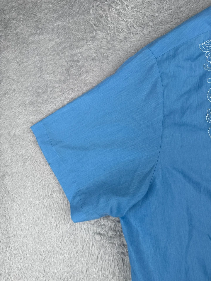 正品 Haband Guayabera 衬衫男式 2XL XXL 蓝色纽扣 4 口袋 Poly Blen — 第 3/4 张图片