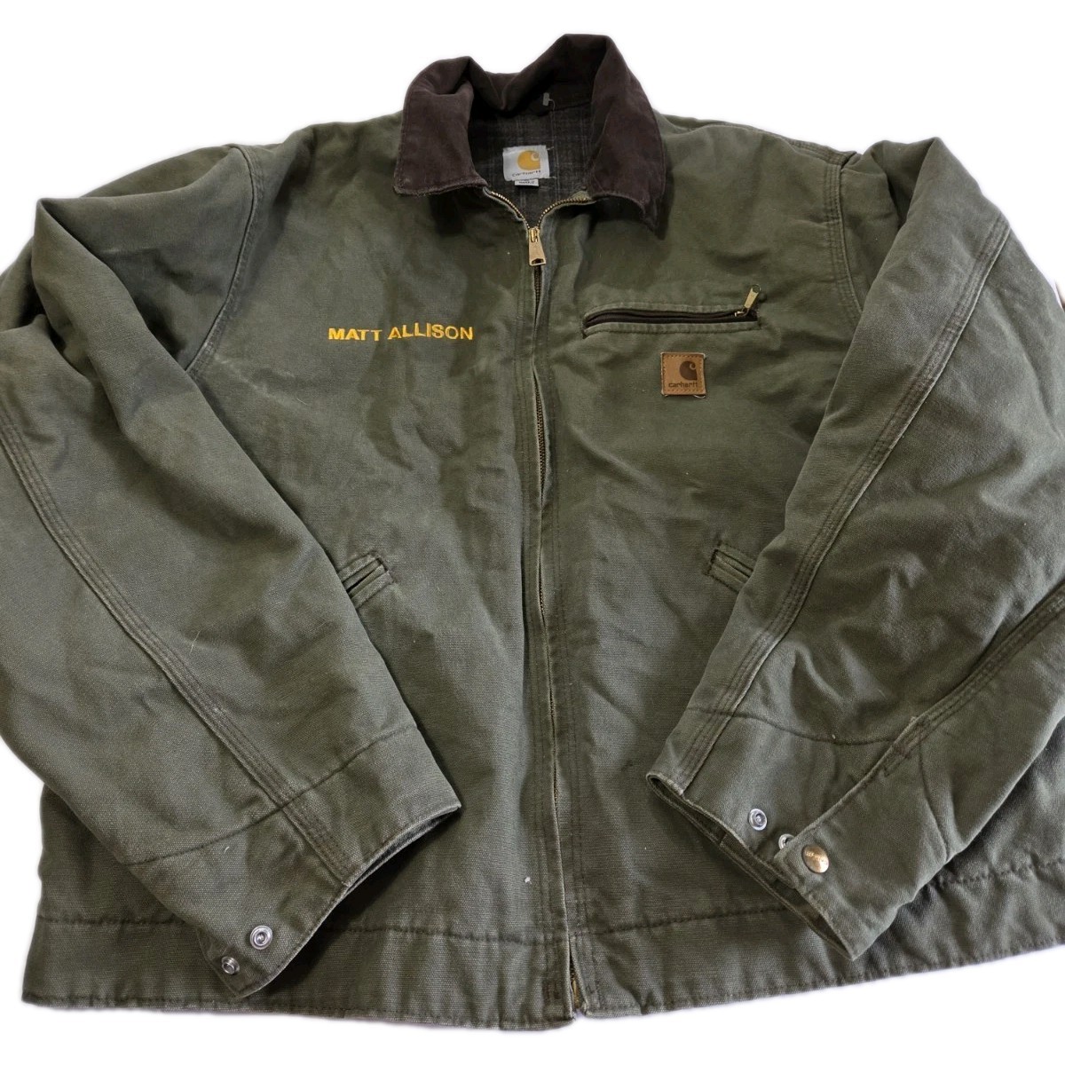 VINTAGE STYLE CARHARTT DETROIT JACKET J97 ARG GREEN BLANKET LINED SIZE XL WORN