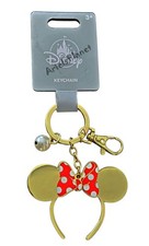 2025 Disney Parks Minnie Mouse Ear Headband Gold Tone Metal Keychain Bag Charm