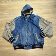 Vintage 90s International Choice Denim Khaki Bomber Varsity Jacket Sz L Grunge