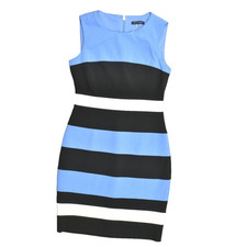 Tommy Hilfiger Blue Black White Striped Sleeveless Sheath Dress Size 4 Polyester