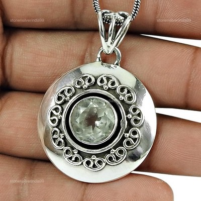 925 Silver Round Natural Crystal Daughters Day Birthday Wedding Pendant Jewelry