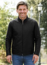 Mens Black Genuine Leather Jacket Stand Up Collar Zipper Cuffs Slim Fit Coat