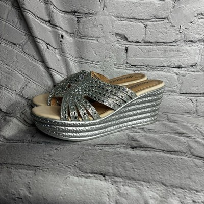 Maximalist Metallic Retro Cyber Disco Glam Chunky Platform Wedge Mule Sandals 39