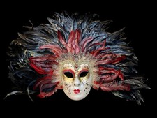 Hand Painted Venetian Italian Carnival masquerade Mask Feathers ITALY MINT