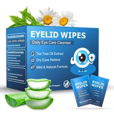 30PCS Eyelid & Lash Wipes for Itchy & Dry Eyes, Tea Tree Oil Eyelid Wipes for St