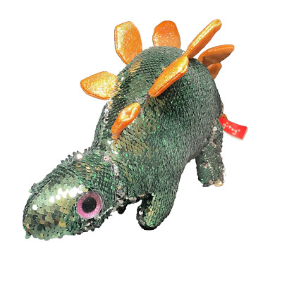 Gitzy Sequin Stegosaurus Silver Green 16.5'' Color Changing Stuffed Animal Plush