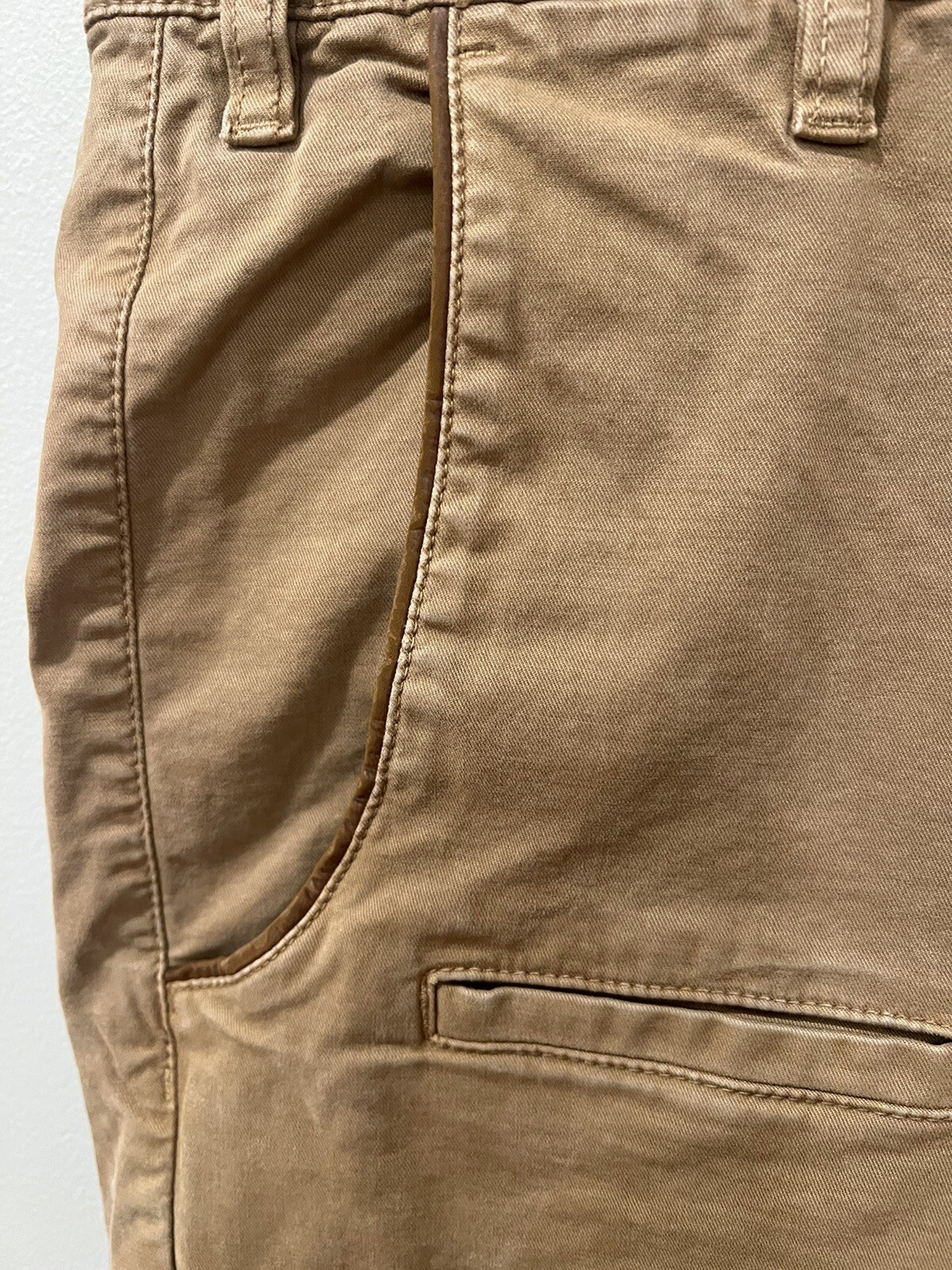 Orvis Men's 38x29 Tan Canvas Pants Leather Trim Flap Pockets