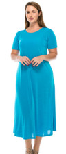 Turquoise Short Sleeve Long Dress No Iron Stretchy Travel Fabric Jostar