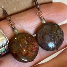 natural round stone dangle drop copper color ear wires earrings