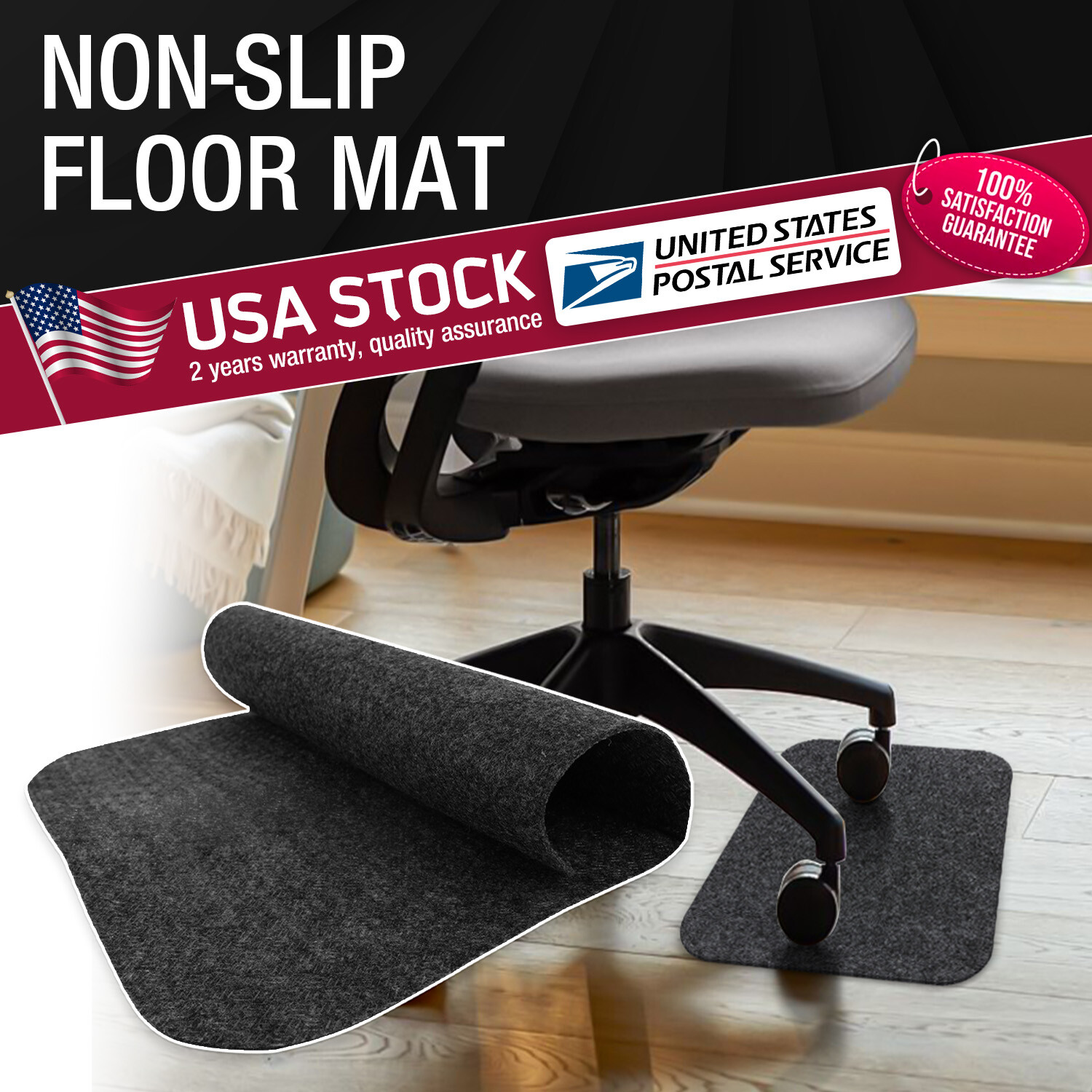 2-32sqft Non-Slip Desk Chair Mat Protects Hardwood Floors & Carpets in Home Office