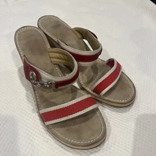 Coach Camilla Red White Leather Wood Slip on Wedges Women 8.5 Y2K 90’s Sandals