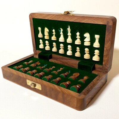 Luxury Handmade Folding Wooden Travel Chess Set Compact & Easy to Carry Game Set