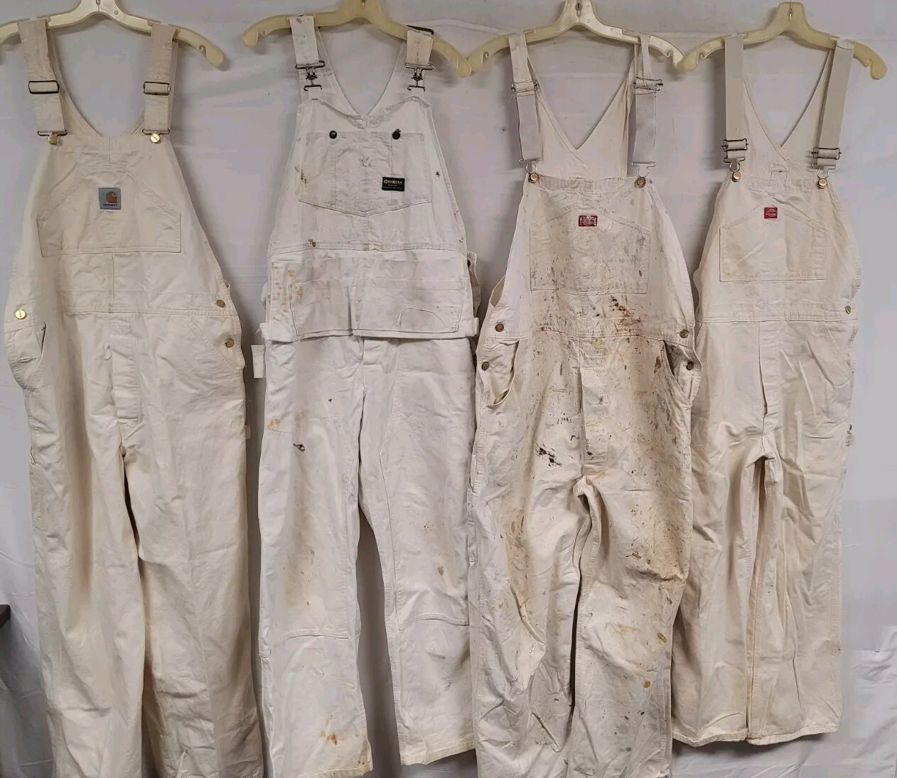 LOT OF 4 OVERALLS DICKIES VINTAGE CARHARTT BIBS DISTRESSED PAINT NAIL