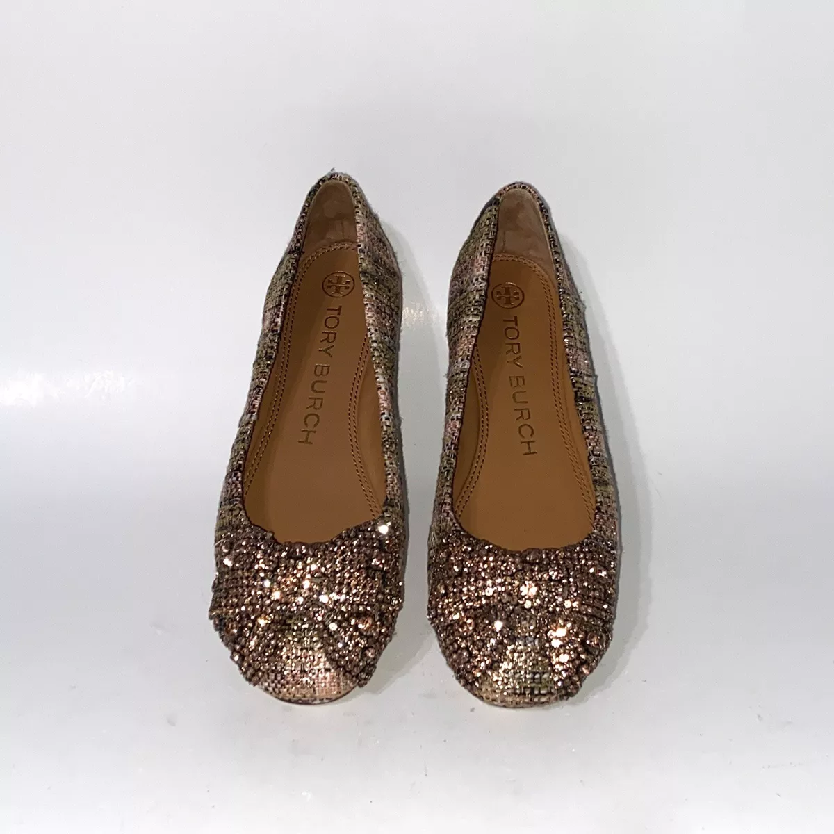 Tory Burch Metallic Eddie Ballet Flat with Crystal Bow