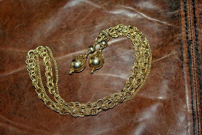 Vintage Gold Tone Double Strand Chain Lariat Necklace