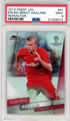 2019 Topps Finest Erling Haaland Refractor RC Rookie #91 PSA9 MINT UEFA Champion