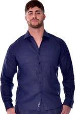 Bohio Mens 100% Linen Long Sleeve Button Down Shirt in Navy  (S~3X) MLS2043