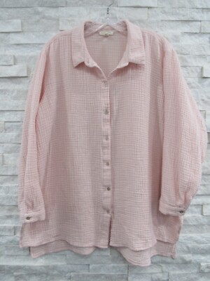 Eileen Fisher Pale Pink Lofty Organic Cotton Gauze Classic Shirt XL RECENT