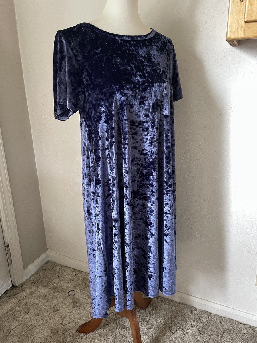LuLaRoe Women's Crushed Velvet Elegant Carly Solid Blue Swing Dress Large L  | eBay