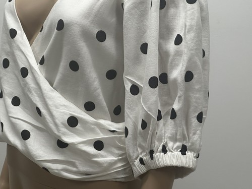 Sportsgirl Plus Size 16 Linen White Black Polka Dot Top Blouse Cropped BNWT NEW - Picture 4 of 8
