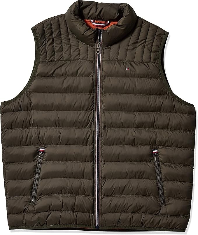 Tommy Hilfiger Mens Olive Quilted Puffer Vest Lightweight Medium