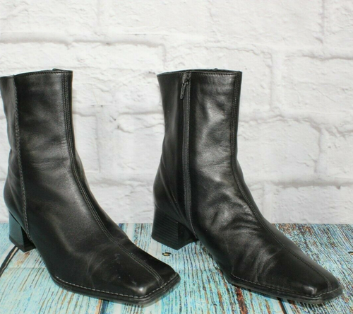 leather ankle boots square toe