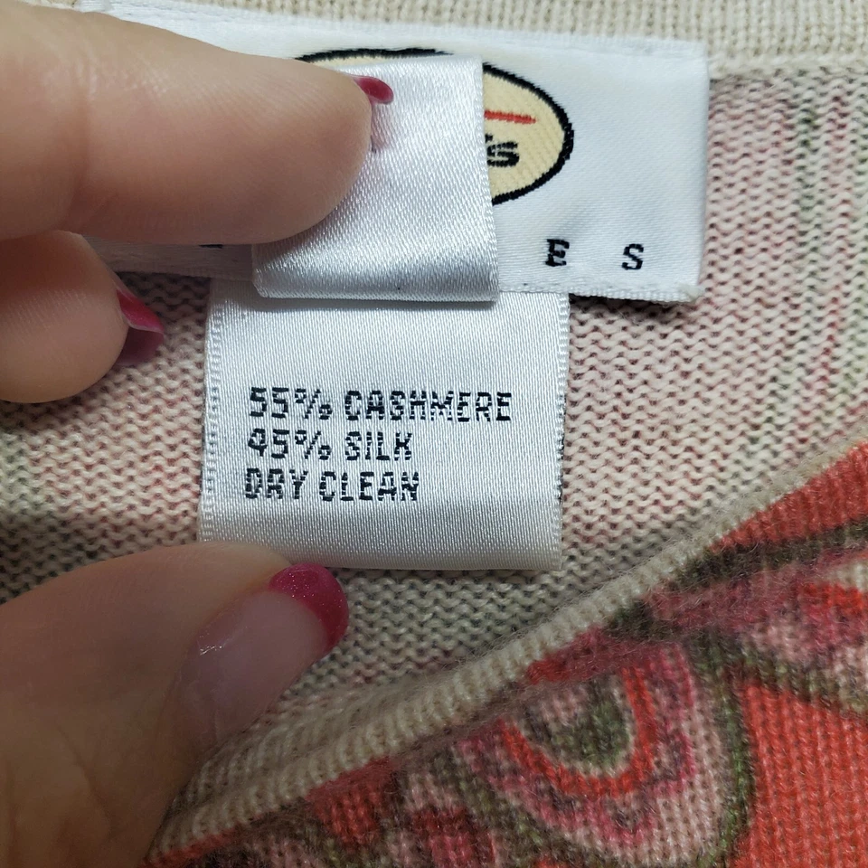 Talbots Sweater Womens P Petite Cashmere Silk Peach Pink Paisley Lightweight - Image 4 of 4