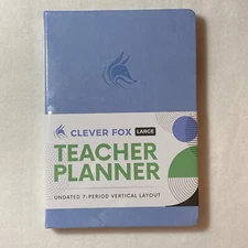 Clever Fox Teacher Lesson Planner Large Undated 7-Period Vertical Layout Blue
