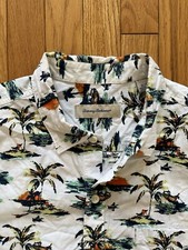 Tommy Bahama Shirt Mens XL Button Seersucker Allover Sunset Island Palm Waves