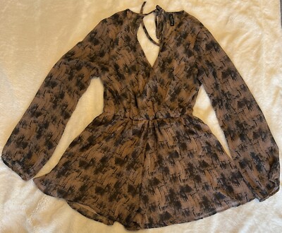 Womens Romper Size M Long Sleeve V-Neck Elastic Waist Boho Final Touch