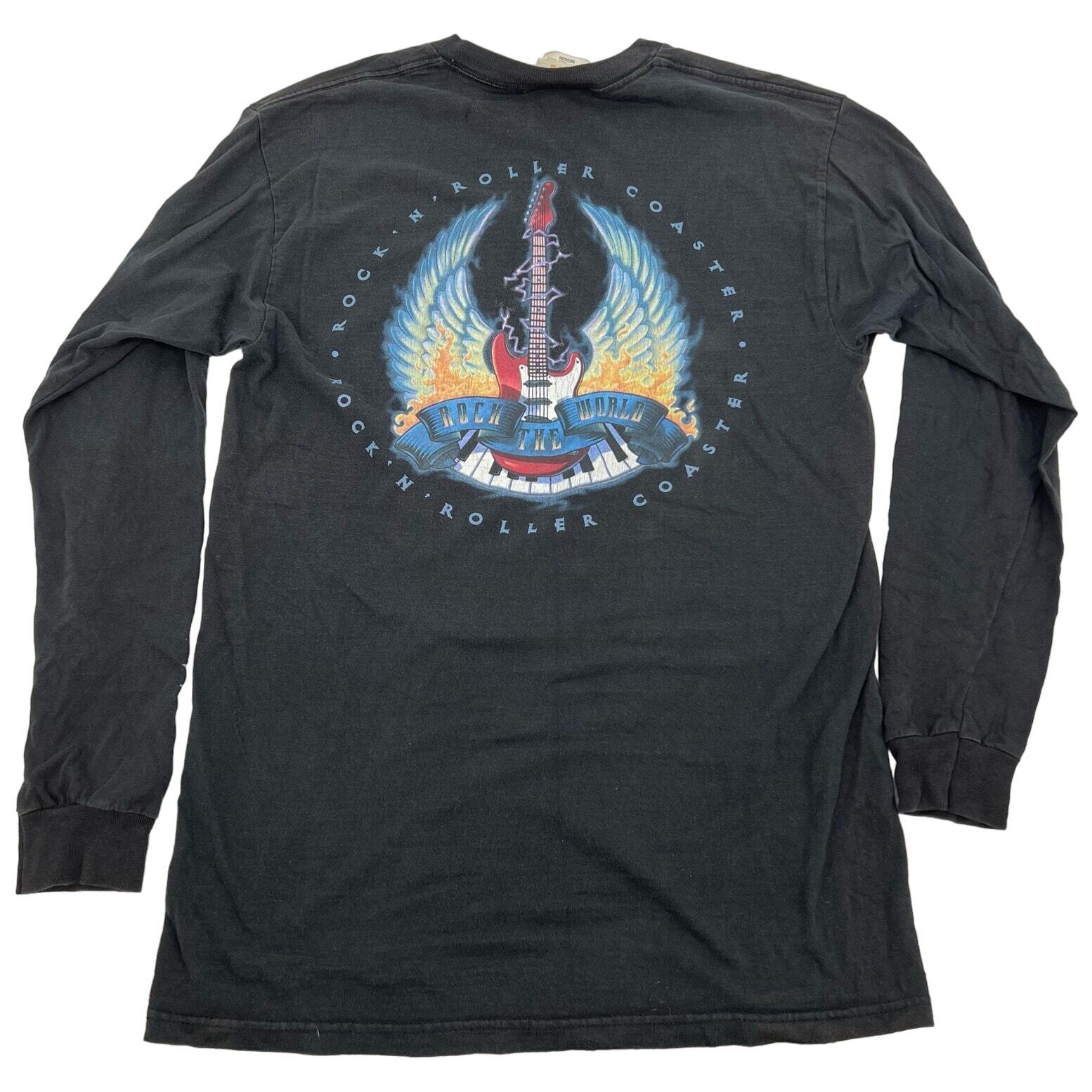 Vintage 90s mens black Walt Disney World rock N roller coaster long sleeve shirt